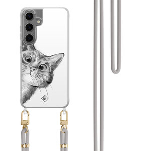 Casimoda Samsung Galaxy S24 hoesje met grijs koord - Peekaboo kat