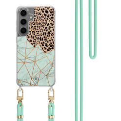 Casimoda Samsung Galaxy S24 hoesje met mint koord - Luipaard marmer mint Casimoda Samsung Galaxy S24 hoesje met mint koord - Luipaard marmer mint