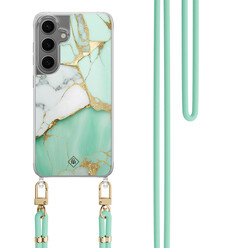 Casimoda Samsung Galaxy S24 hoesje met mint koord - Marmer mintgroen