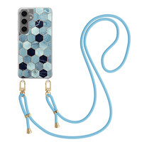 Casimoda Samsung Galaxy S24 hoesje met blauw koord - Blue cubes