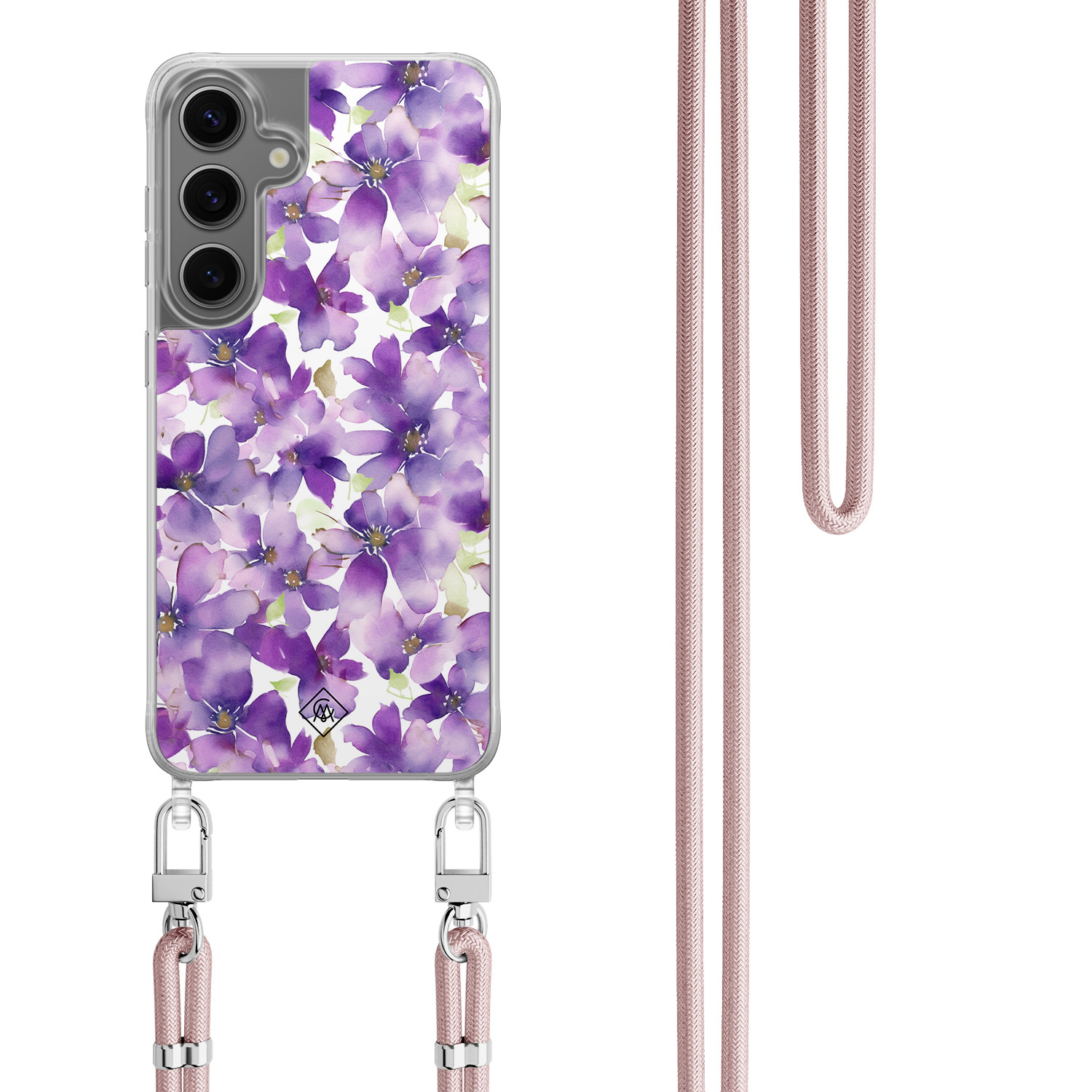 Samsung Galaxy S24 hoesje met rosegoud koord - Floral violet