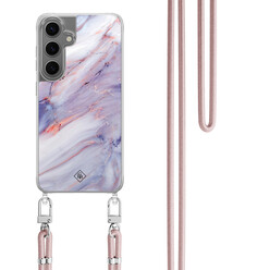 Casimoda Samsung Galaxy S24 hoesje met rosegoud koord - Marmer paars Casimoda Samsung Galaxy S24 hoesje met rosegoud koord - Marmer paars