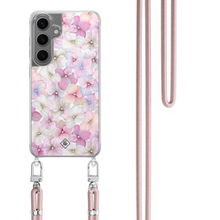 Casimoda Samsung Galaxy S24 hoesje met rosegoud koord - Hortensia Casimoda Samsung Galaxy S24 hoesje met rosegoud koord - Hortensia