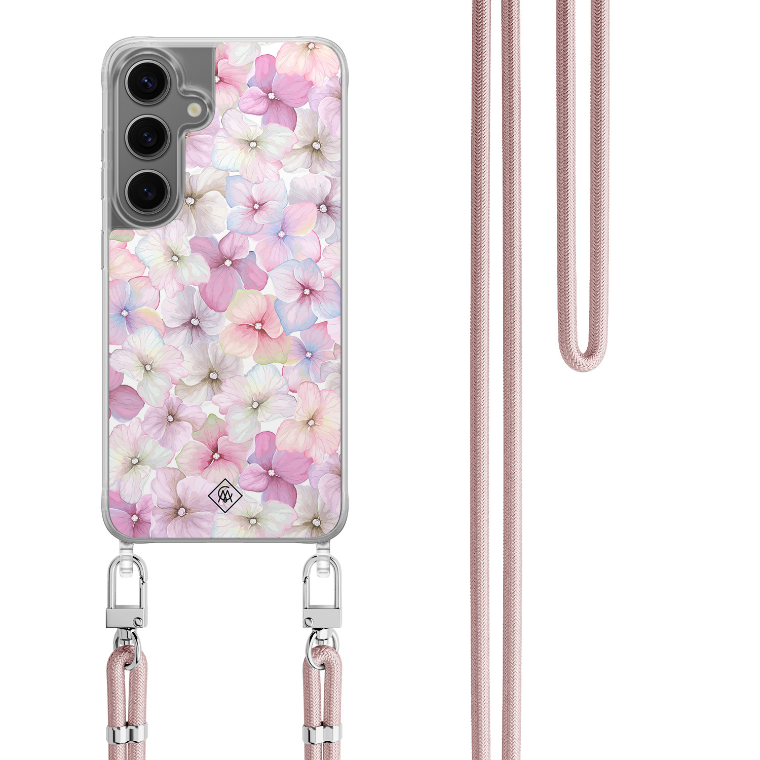 Samsung Galaxy S24 hoesje met rosegoud koord - Hortensia