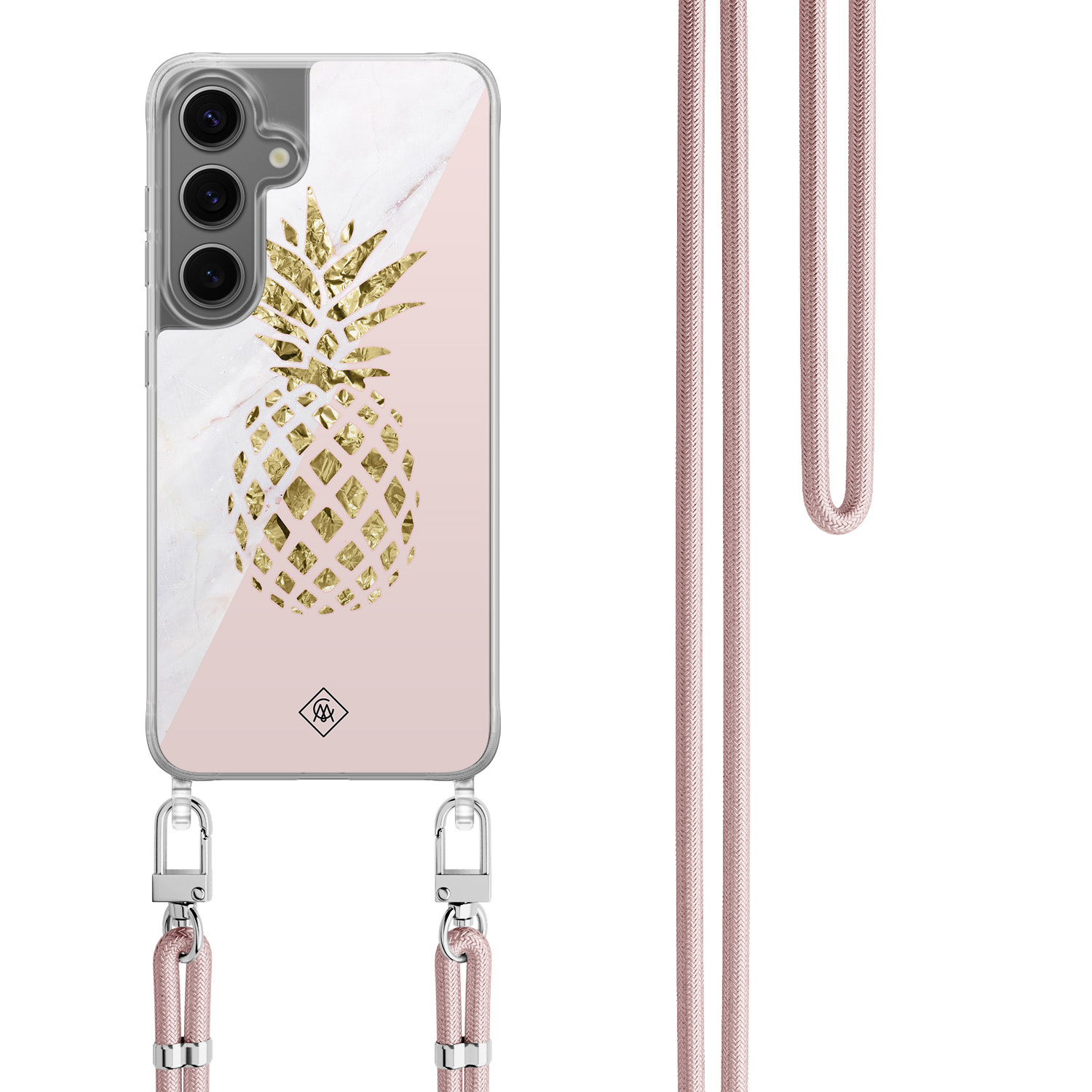 Samsung Galaxy S24 hoesje met rosegoud koord - Ananas