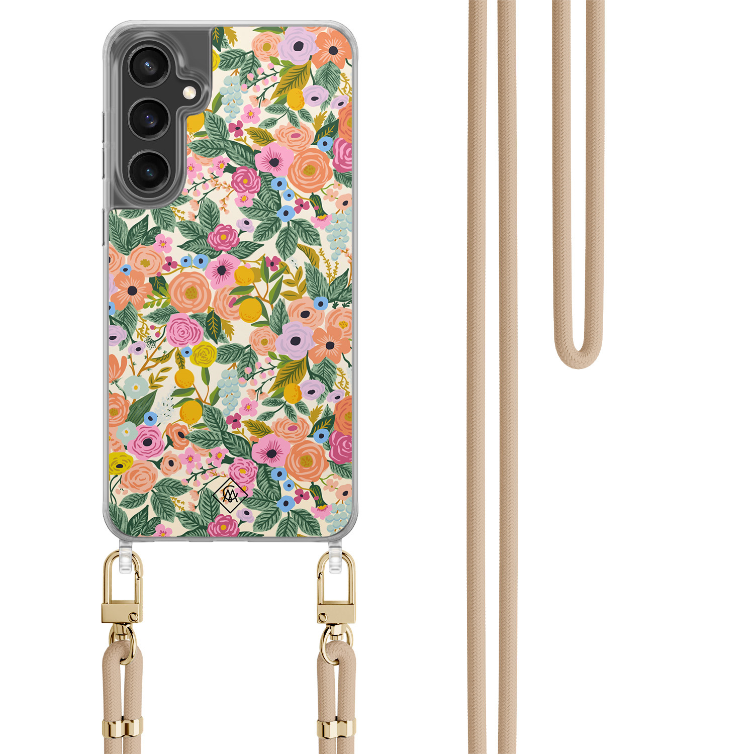 Samsung Galaxy S23 FE hoesje met beige koord Pink garden