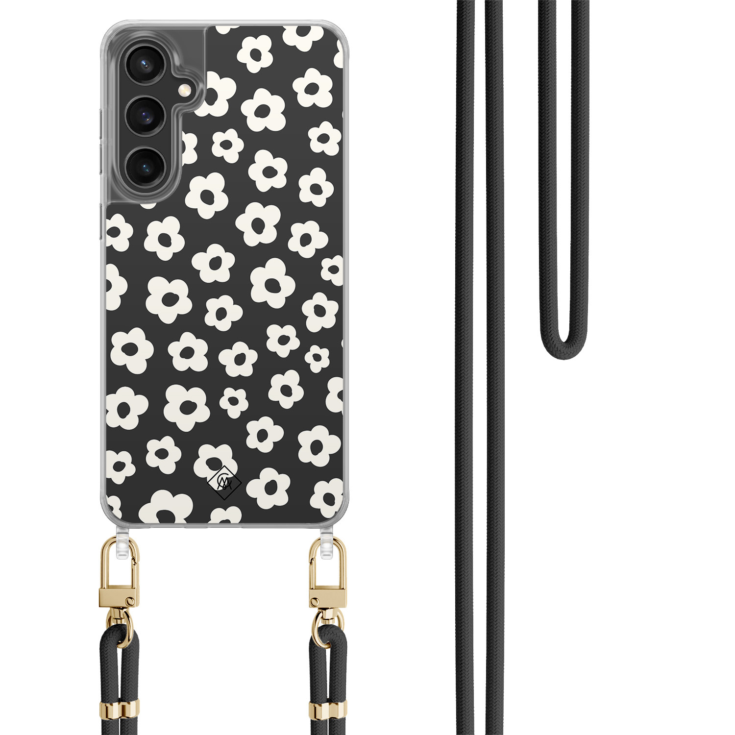 Samsung Galaxy S23 FE hoesje met zwart koord Retro bloempjes