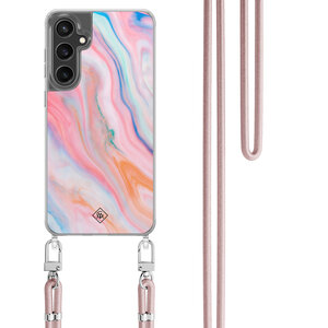 Casimoda Samsung Galaxy S23 FE hoesje met rosegoud koord - Pink glam
