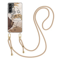 Casimoda Samsung Galaxy S23 FE hoesje met beige koord - Abstract gezicht bruin