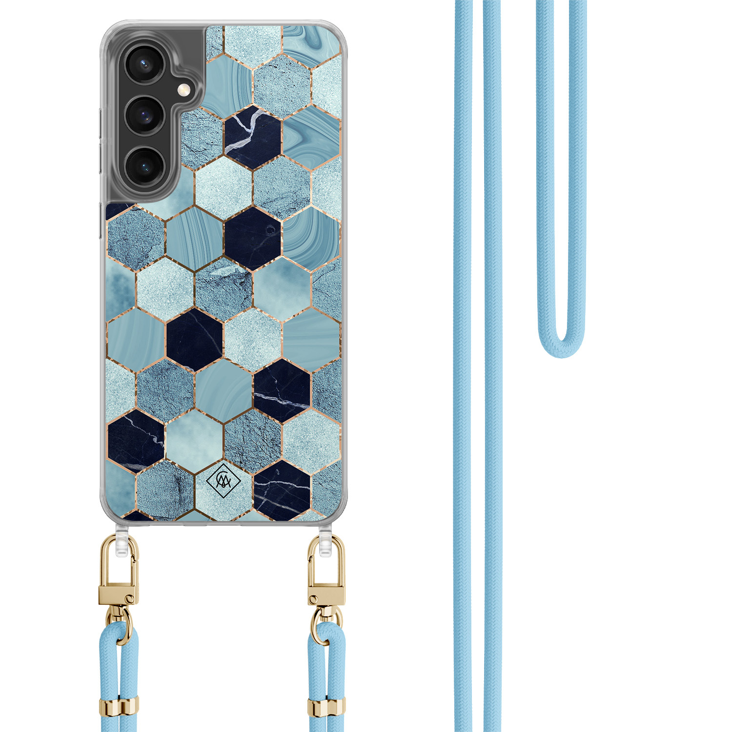 Samsung Galaxy S23 FE hoesje met blauw koord Blue cubes