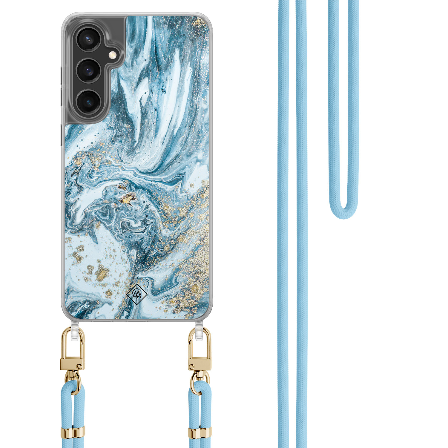 Samsung Galaxy S23 FE hoesje met blauw koord Marble sea