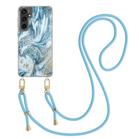 Casimoda Samsung Galaxy S23 FE hoesje met blauw koord - Marble sea