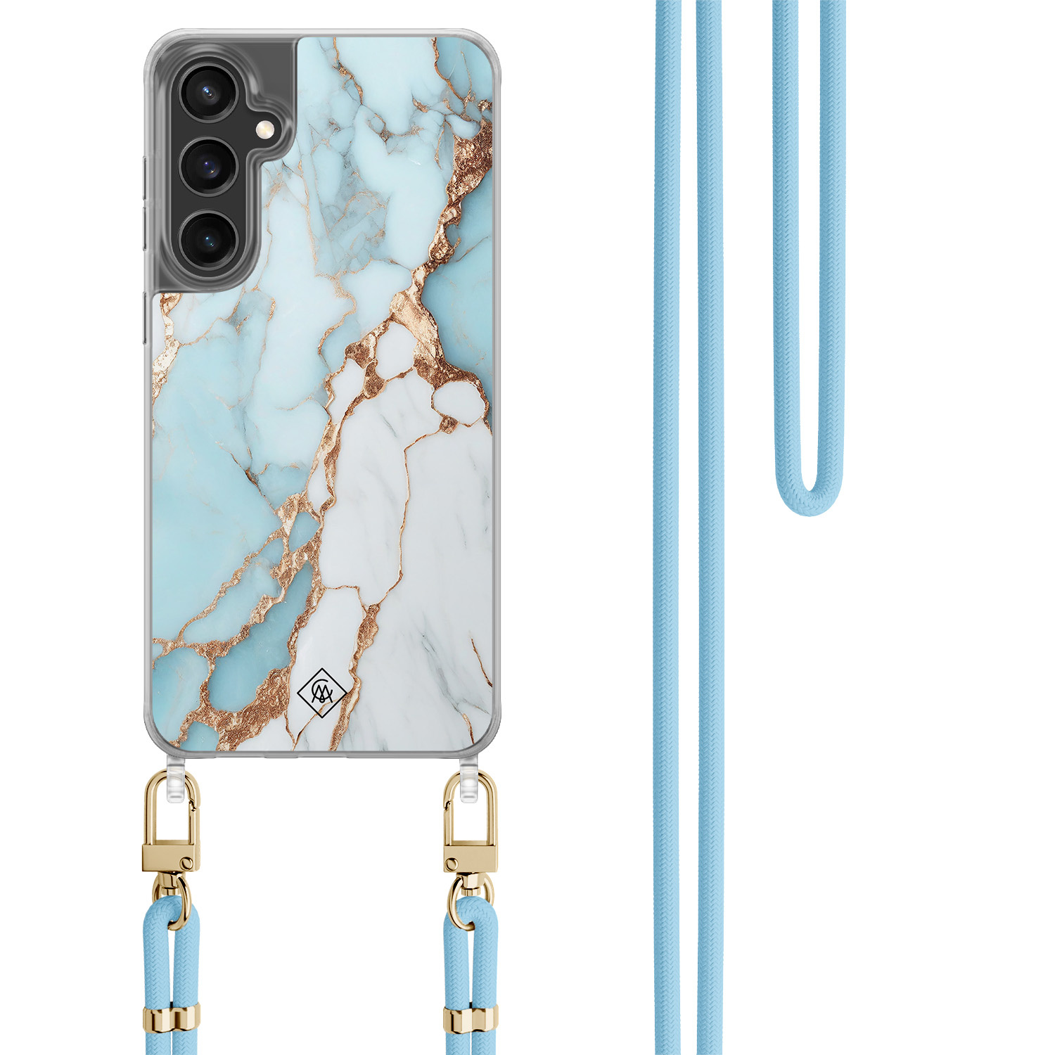 Samsung Galaxy S23 FE hoesje met blauw koord Marmer lichtblauw