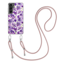 Casimoda Samsung Galaxy S23 FE hoesje met rosegoud koord - Floral violet