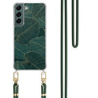 Casimoda Samsung Galaxy S22 hoesje met groen koord - Monstera leaves