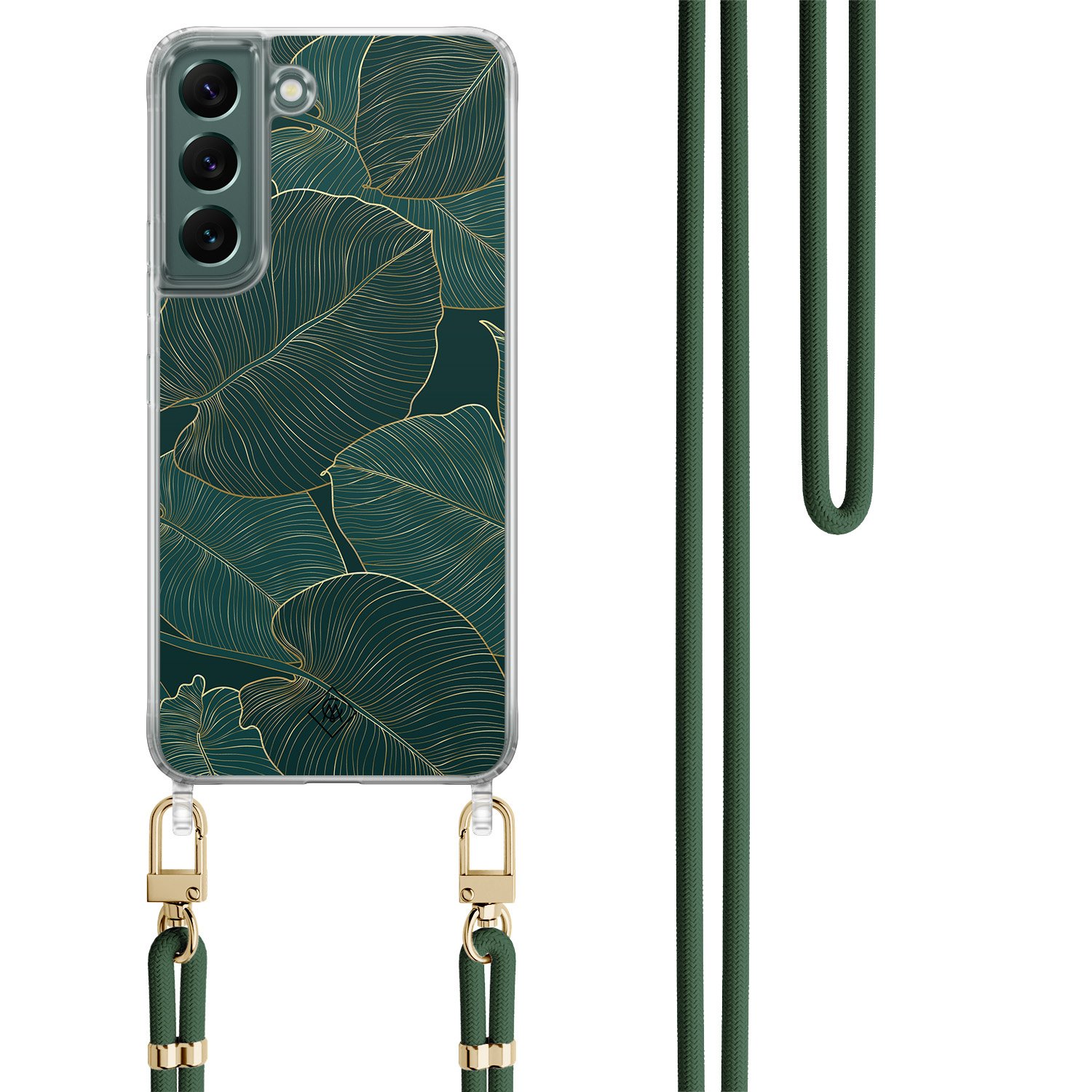 Samsung Galaxy S22 hoesje met groen koord Monstera leaves