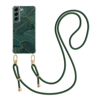 Casimoda Samsung Galaxy S22 hoesje met groen koord - Monstera leaves