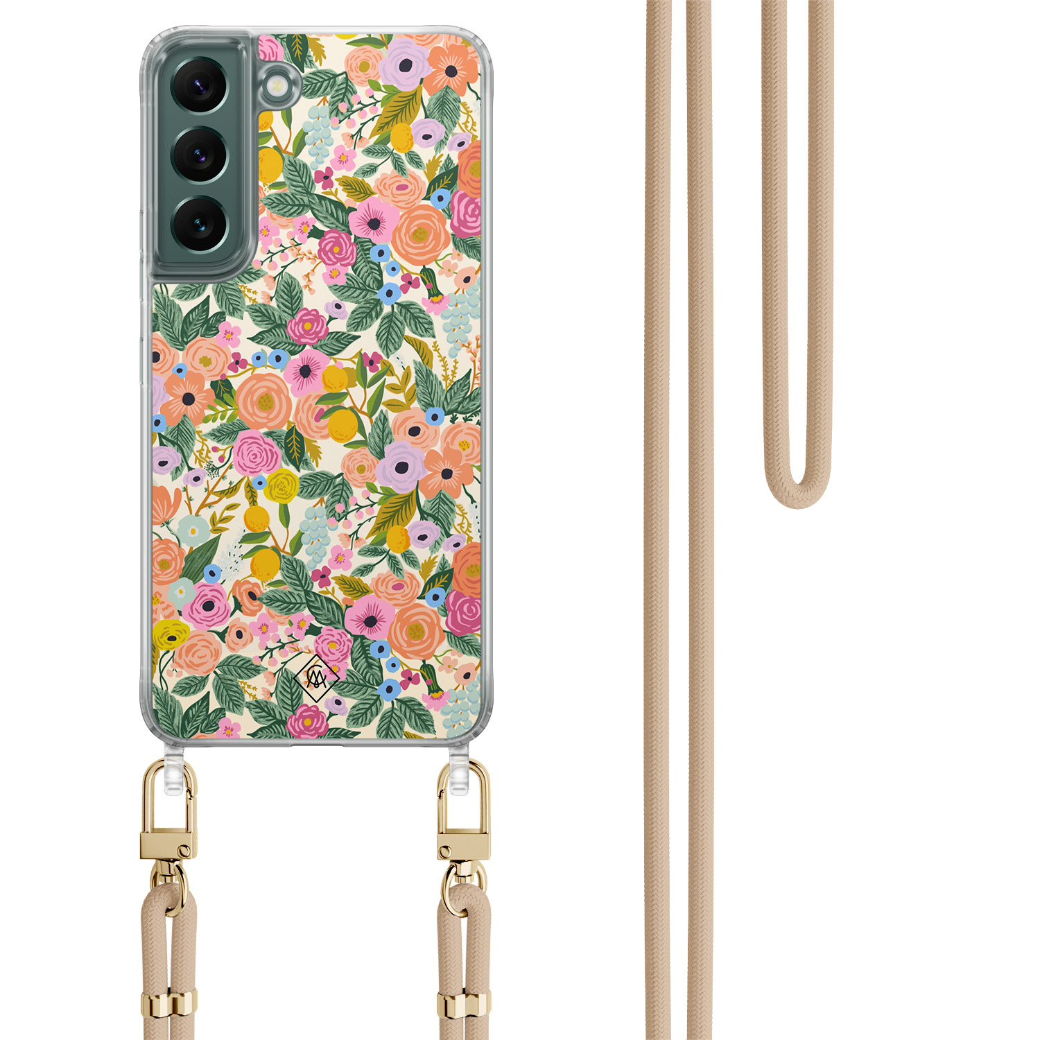 Samsung Galaxy S22 hoesje met beige koord Pink garden