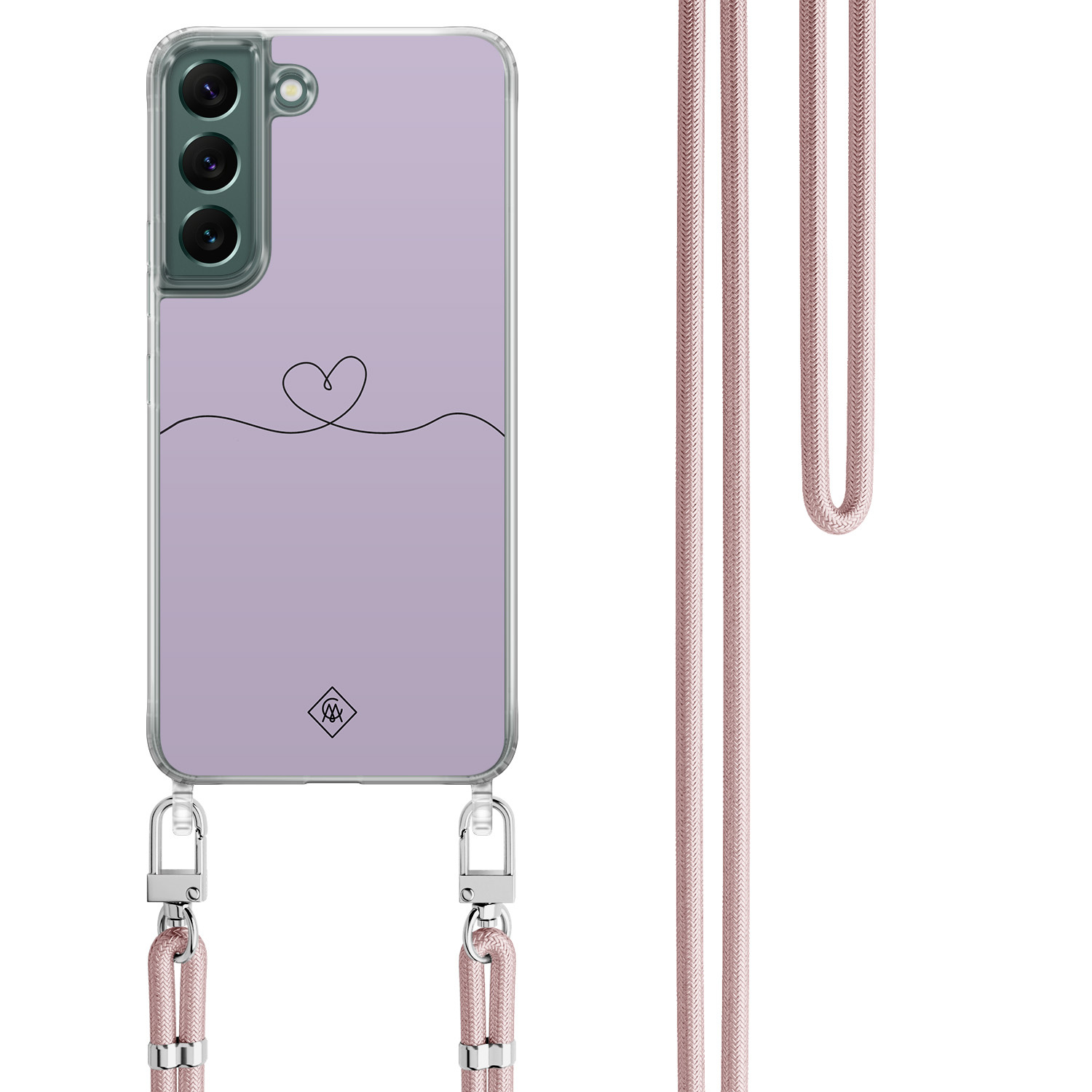 Samsung Galaxy S22 hoesje met rosegoud koord - Hart lila