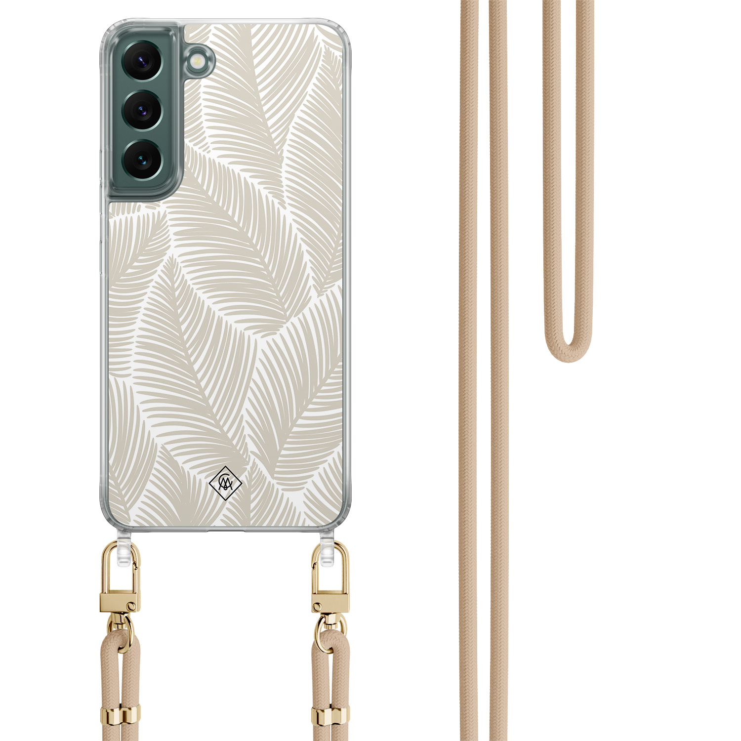 Samsung Galaxy S22 hoesje met beige koord - Palm leaves beige