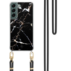Casimoda Samsung Galaxy S22 hoesje met zwart koord - Marmer zwart