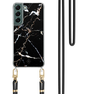 Casimoda Samsung Galaxy S22 hoesje met zwart koord - Marmer zwart