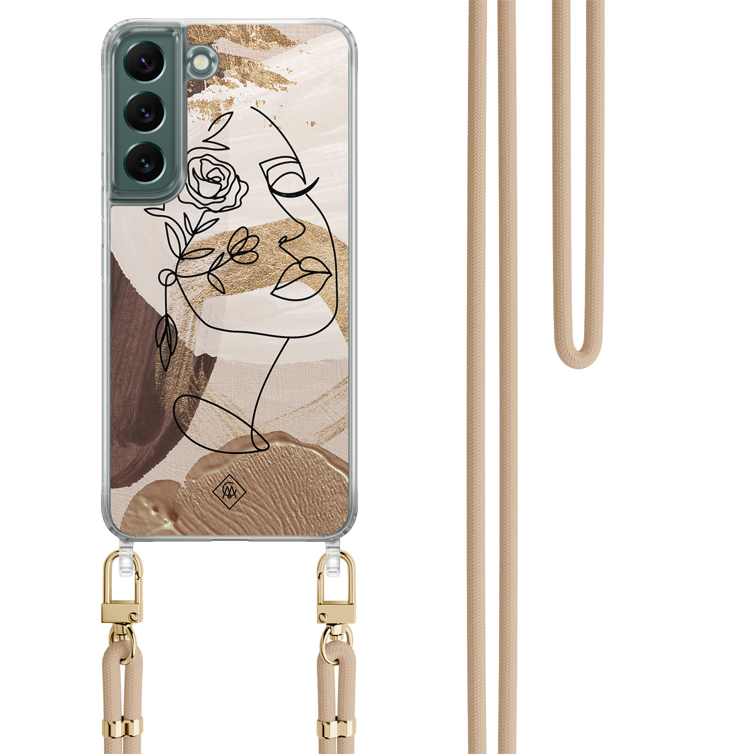 Samsung Galaxy S22 hoesje met beige koord - Abstract gezicht bruin