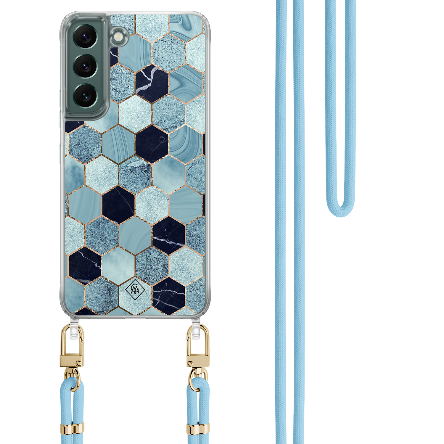 Samsung Galaxy S22 hoesje met blauw koord - Blue cubes