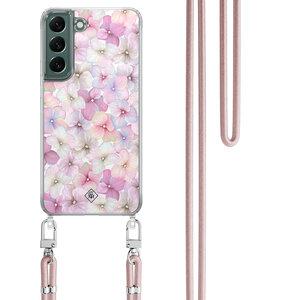 Casimoda Samsung Galaxy S22 hoesje met rosegoud koord - Hortensia