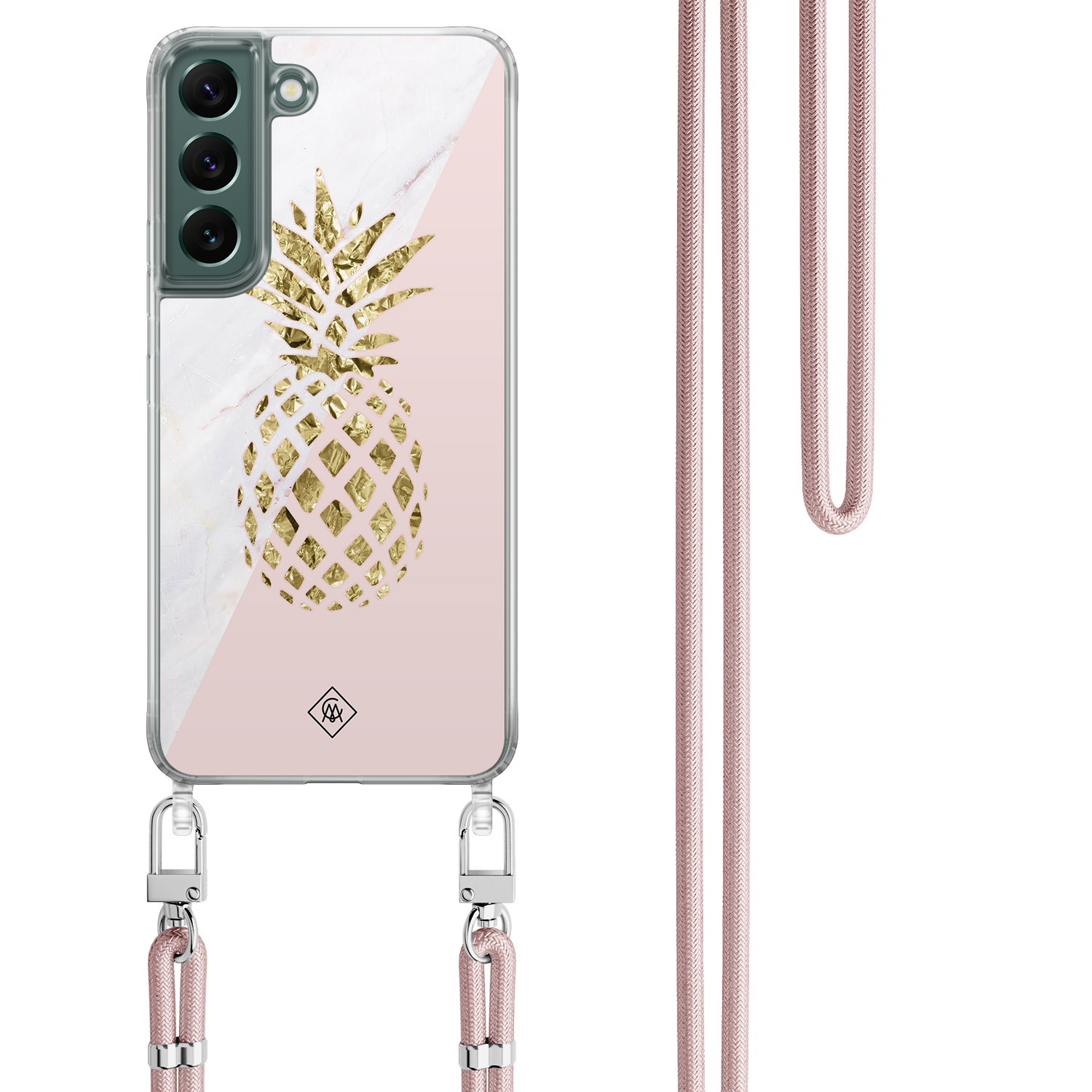 Samsung Galaxy S22 hoesje met rosegoud koord Ananas