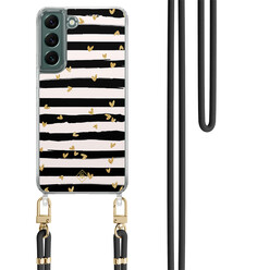 Casimoda Samsung Galaxy S22 hoesje met zwart koord - Hart streepjes Casimoda Samsung Galaxy S22 hoesje met zwart koord - Hart streepjes