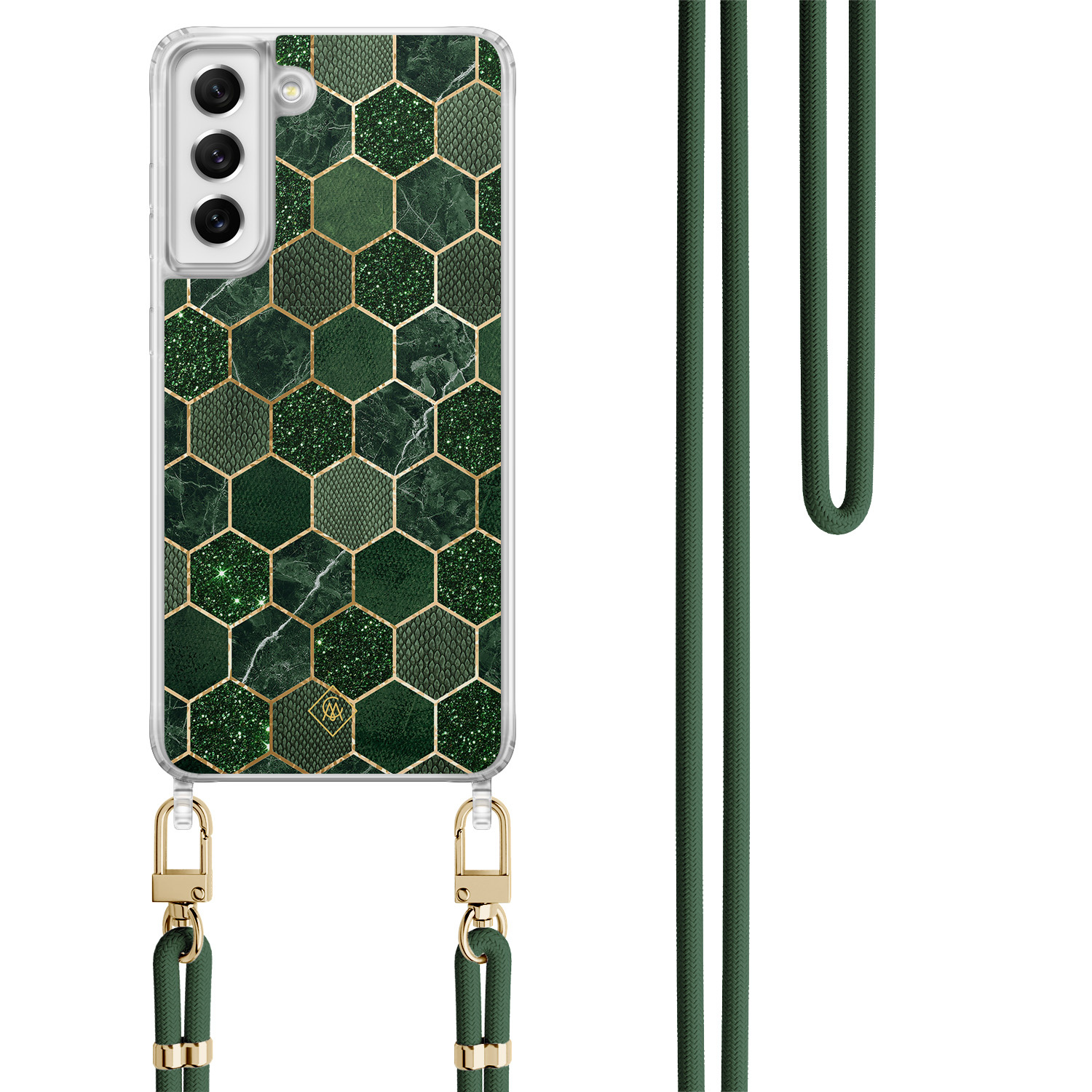 Samsung Galaxy S21 FE hoesje met groen koord Kubus groen