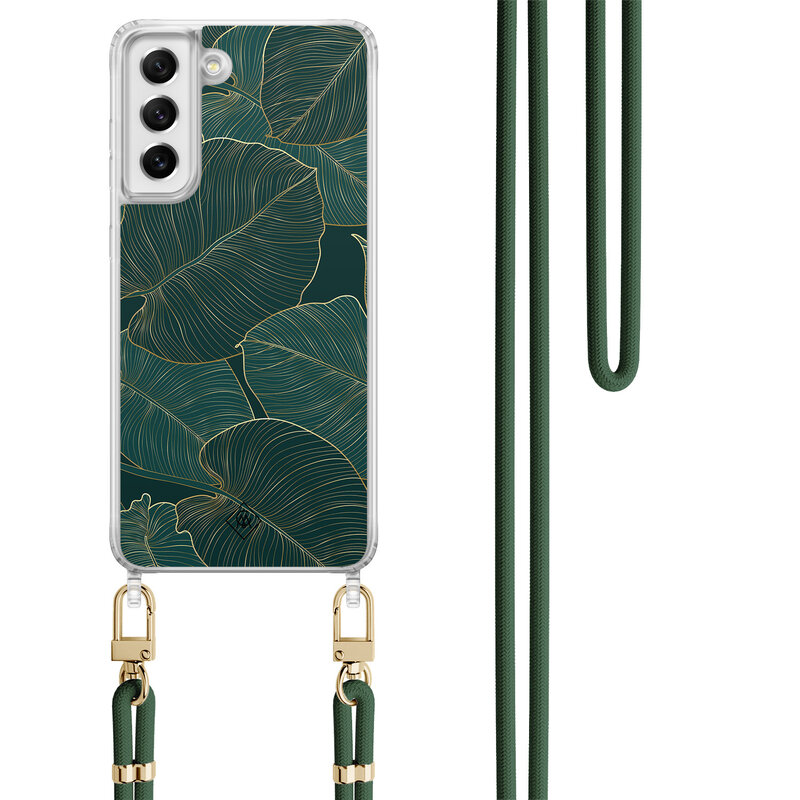 Casimoda Samsung Galaxy S21 FE hoesje met groen koord - Monstera leaves