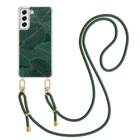 Casimoda Samsung Galaxy S21 FE hoesje met groen koord - Monstera leaves