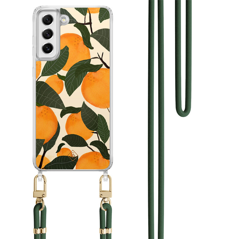 Casimoda Samsung Galaxy S21 FE hoesje met groen koord - Orange garden