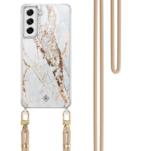 Casimoda Samsung Galaxy S21 FE hoesje met beige koord - Marmer goud