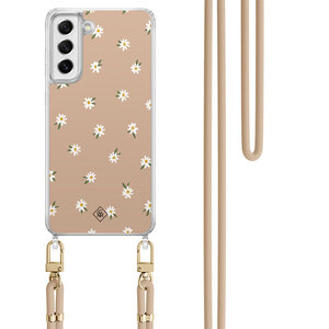 Casimoda Samsung Galaxy S21 FE hoesje met beige koord - Sweet daisies