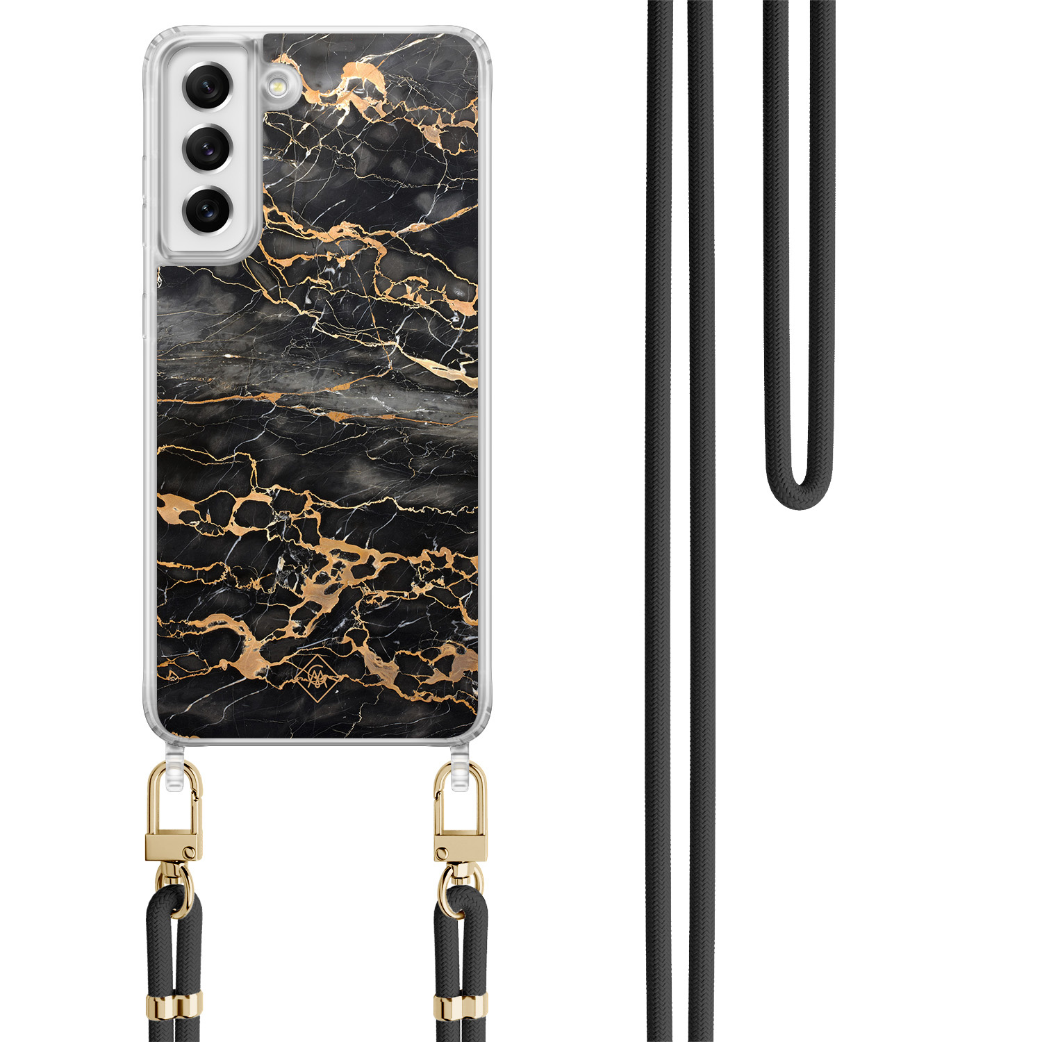 Samsung Galaxy S21 FE hoesje met zwart koord Marmer grijs brons