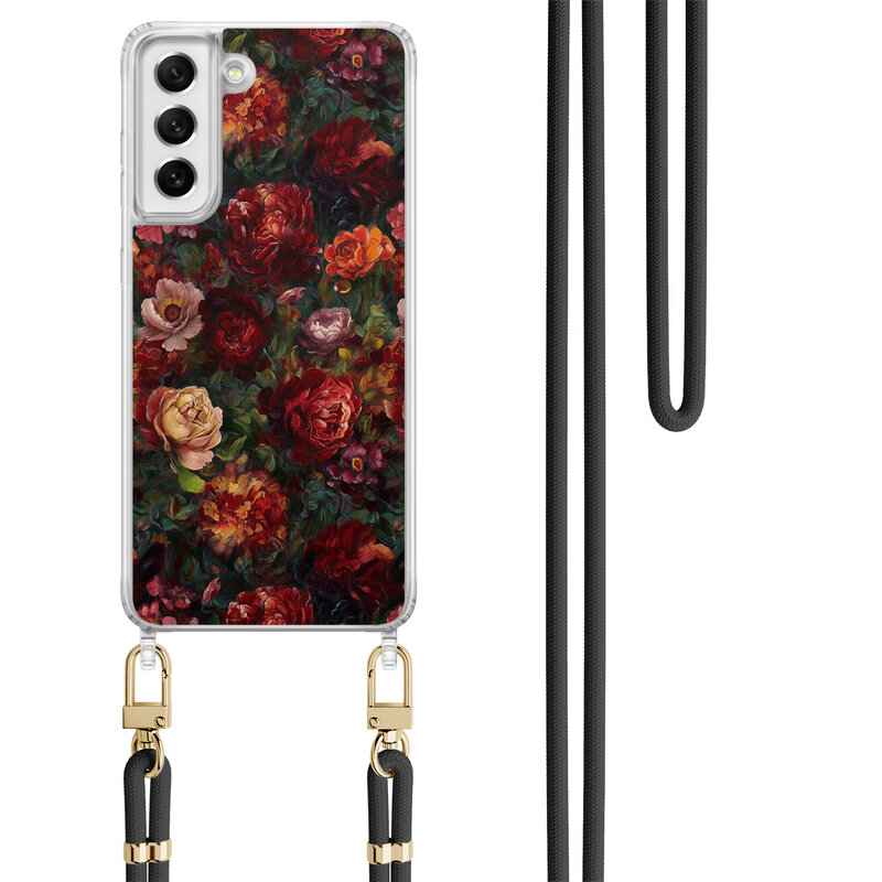 Casimoda Samsung Galaxy S21 FE hoesje met zwart koord - Floral garden