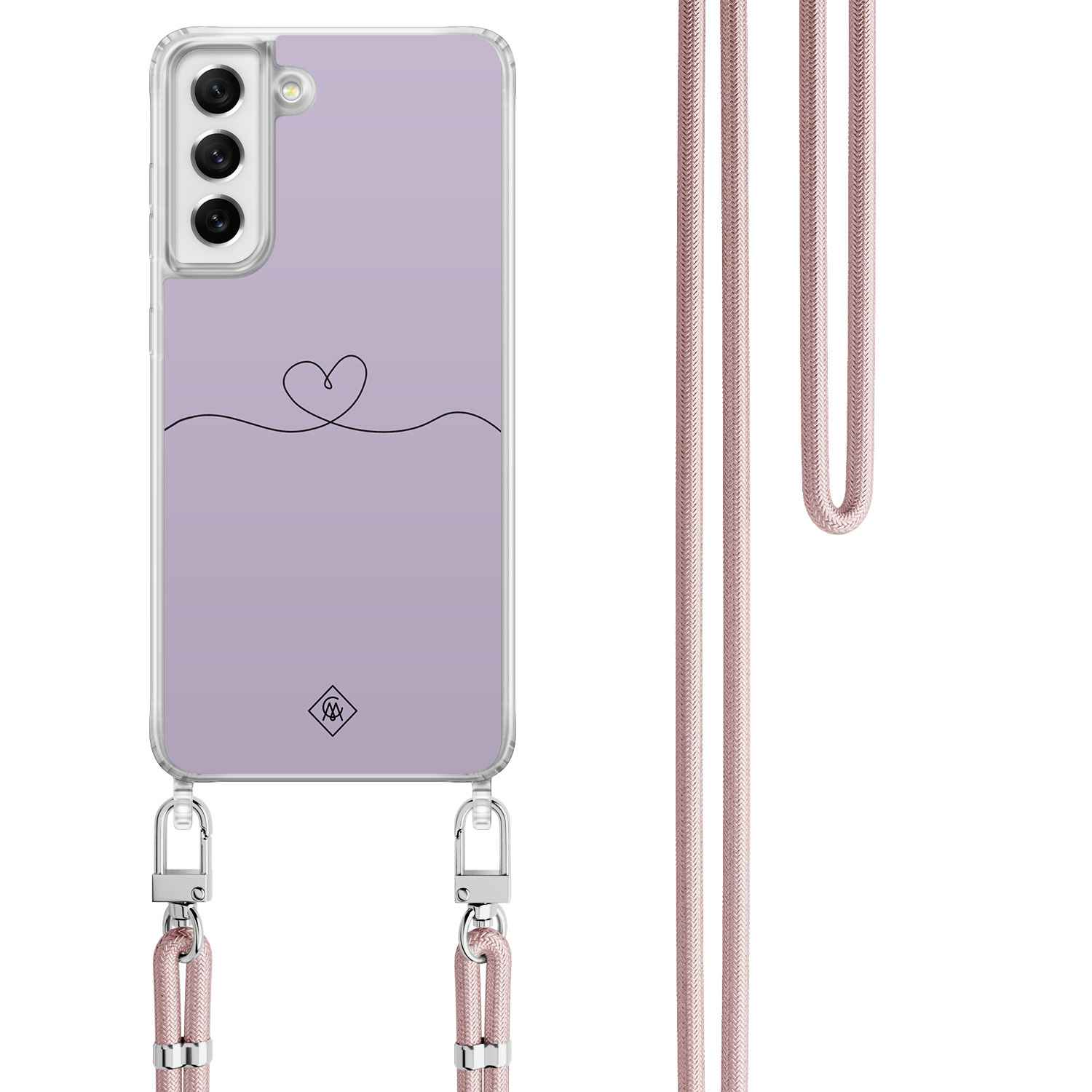 Samsung Galaxy S21 FE hoesje met rosegoud koord - Hart lila