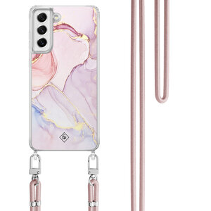 Casimoda Samsung Galaxy S21 FE hoesje met rosegoud koord - Purple sky