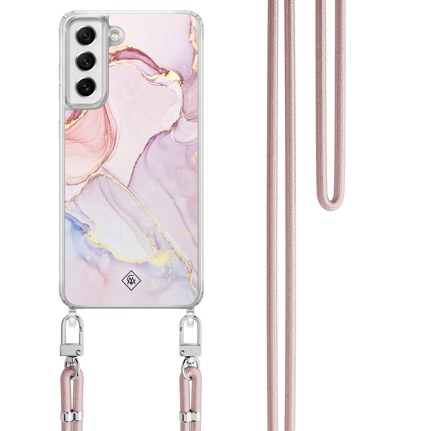 Samsung Galaxy S21 FE hoesje met rosegoud koord Purple sky