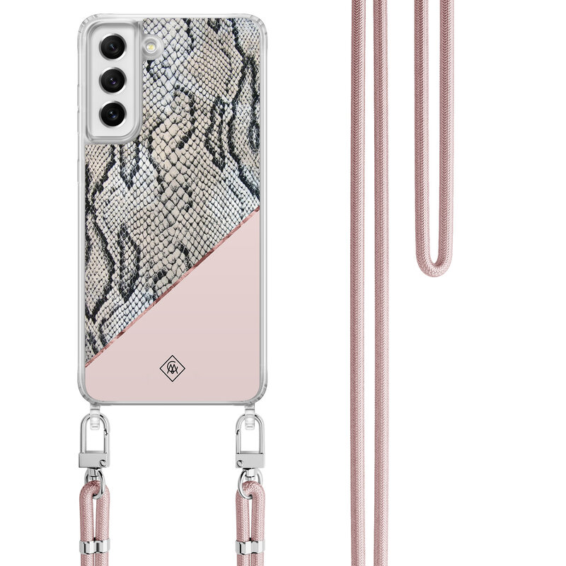 Casimoda Samsung Galaxy S21 FE hoesje met rosegoud koord - Snake print