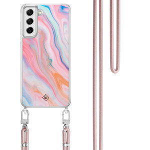 Casimoda Samsung Galaxy S21 FE hoesje met rosegoud koord - Pink glam