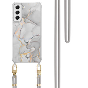 Casimoda Samsung Galaxy S21 FE hoesje met grijs koord - Marmer grijs
