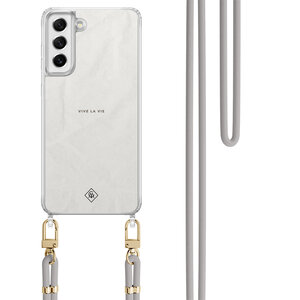 Casimoda Samsung Galaxy S21 FE hoesje met grijs koord - Vive la vie