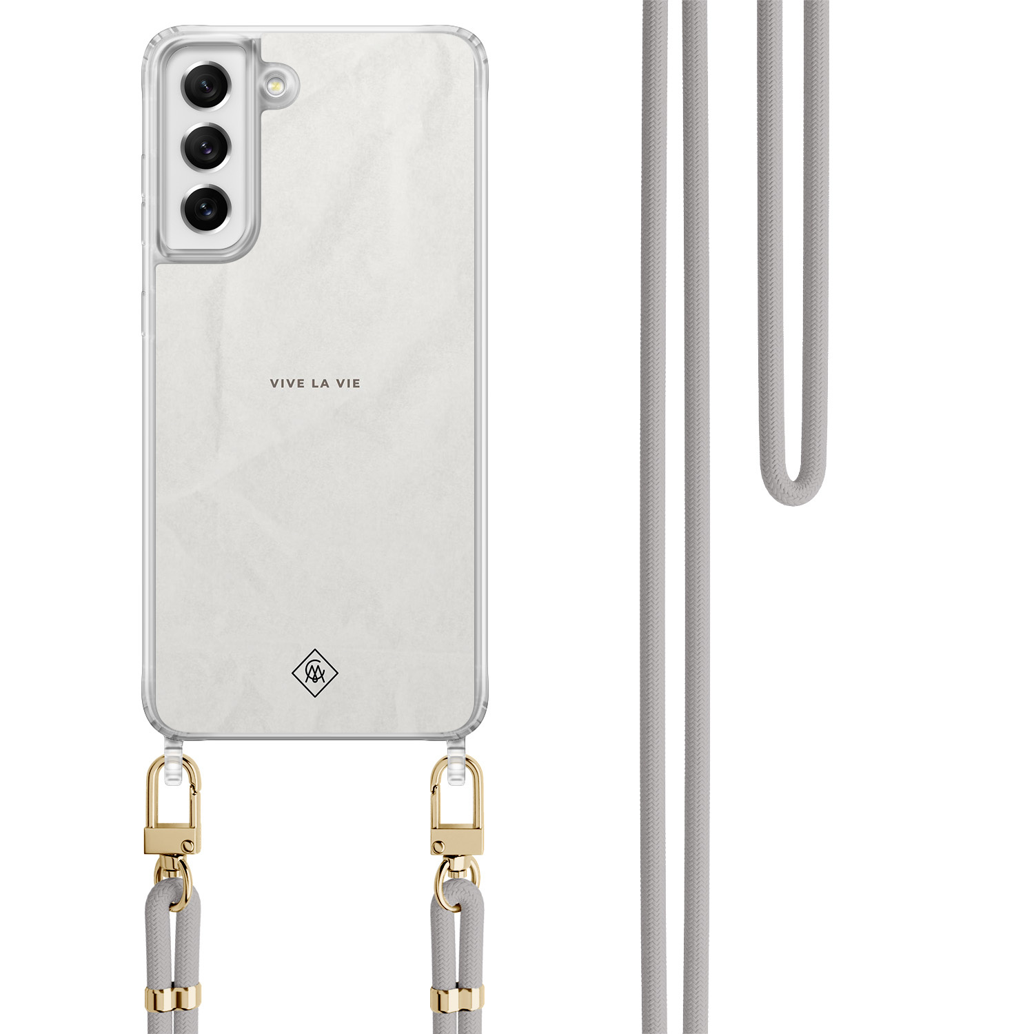Samsung Galaxy S21 FE hoesje met grijs koord Vive la vie