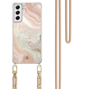 Casimoda Samsung Galaxy S21 FE hoesje met beige koord - Marmer waves