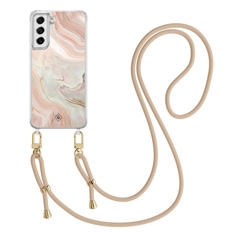 Casimoda Samsung Galaxy S21 FE hoesje met beige koord - Marmer waves