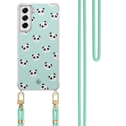 Casimoda Samsung Galaxy S21 FE hoesje met mint koord - Panda print